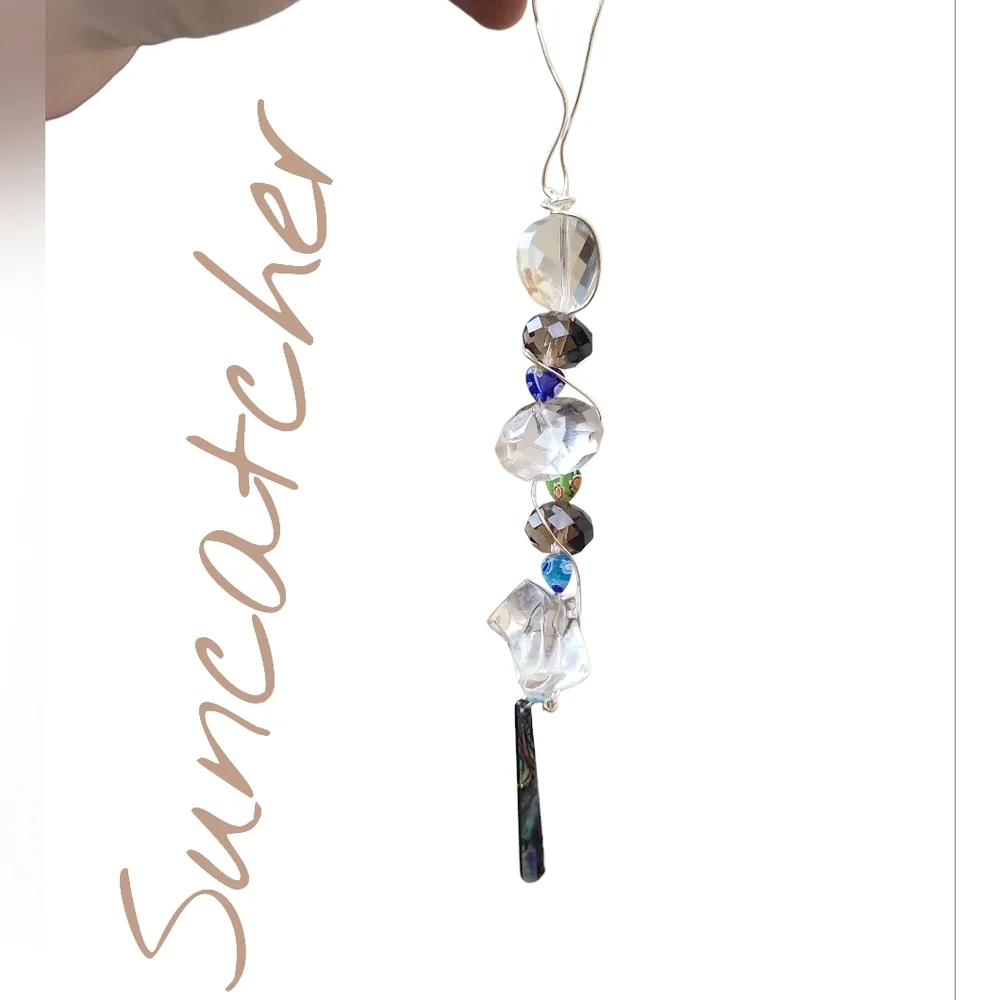 Handmade Glass Bead & Millefiori Heart Suncatcher with Abalone Accent